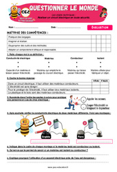 Evaluation Réaliser un circuit électrique en toute sécurité - Examen Evaluation - Apis & ses amis : 5ème Harmos - Cycle 2 - PDF à imprimer