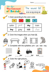Le son [ā] a a - e ay ai ey ei - Phonologie anglaise - Carousel of Sounds - Vidéo interactive + Fiche : 2ème Harmos, 3eme, 4ème, 5ème, 6ème, 7ème Harmos - Cycle 2 - PDF à imprimer