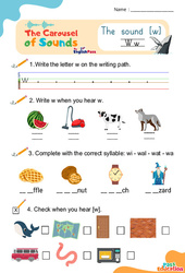 Le son [w] - Phonologie anglaise - Carousel of Sounds - Vidéo interactive + Fiche : 2ème Harmos, 3eme, 4ème, 5ème, 6ème, 7ème Harmos - Cycle 2 - PDF à imprimer