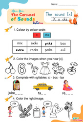 Le son [x] cks, x - Phonologie anglaise - Carousel of Sounds - Vidéo interactive + Fiche : 2ème Harmos, 3eme, 4ème, 5ème, 6ème, 7ème Harmos - Cycle 2 - PDF à imprimer
