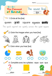 Le son [kw] qu - Phonologie anglaise - Carousel of Sounds - Vidéo interactive + Fiche : 2ème Harmos, 3eme, 4ème, 5ème, 6ème, 7ème Harmos - Cycle 2 - PDF à imprimer