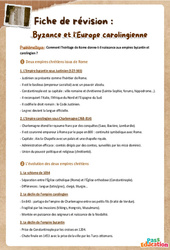 Exercice Byzance et l’Europe carolingienne - Fiche de révision Brevet / Quiz : 9eme Harmos - Cycle 4 - PDF à imprimer