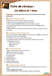 La naissance et la diffusion de l’islam - Fiche de révision Brevet / Quiz : 9eme Harmos - Cycle 4 - PDF à imprimer