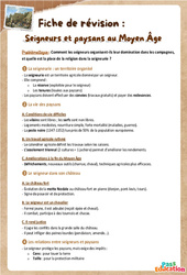 Seigneurs et paysans au Moyen Âge - Fiche de révision / QCM : 9eme Harmos - PDF à imprimer