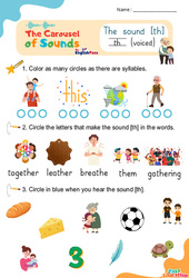 Le son [th] voiced - Phonologie anglaise - Carousel of Sounds - Vidéo interactive + Fiche : 2ème Harmos, 3eme, 4ème, 5ème, 6ème, 7ème Harmos - Cycle 2 - PDF à imprimer