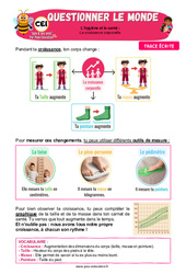 La croissance corporelle - Cours, Leçon - Apis & ses amis : 4ème Harmos - Cycle 2 - PDF à imprimer