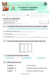 Les symboles de la République- Fiches le drapeau et l’hymne - Examen Evaluation - EMC : 3eme Harmos - Cycle 2 - PDF à imprimer