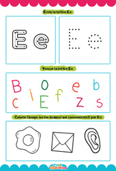 Exercice Lettre E - Apprendre à écrire les lettres -  Maternelle : 1ère, 2ème Harmos - Cycle 1 - PDF à imprimer