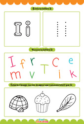 Exercice Lettre I - Apprendre à écrire les lettres -  Maternelle : 1ère, 2ème Harmos - Cycle 1 - PDF à imprimer