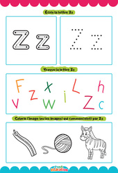 Lettre Z - Apprendre à écrire les lettres -  Maternelle : 1ère, 2ème Harmos - Cycle 1 - PDF à imprimer