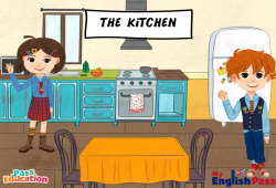 Leçon, exercice et évaluation :<br/> In the kitchen - Vocabulaire - Vidéo interactive - Apprends l’anglais avec Kelly and James : 2ème Harmos, 3eme, 4ème, 5ème, 6ème, 7ème Harmos