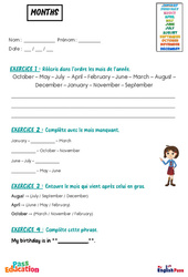 Exercice Months - Vocabulaire - Exercices - Apprends l’anglais avec Kelly and James : 2ème Harmos, 3eme, 4ème, 5ème, 6ème, 7ème Harmos - Cycle 1 - PDF à imprimer