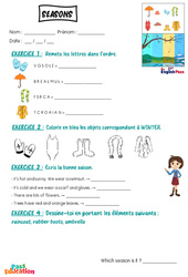 Seasons - Vocabulaire - Exercices - Apprends l’anglais avec Kelly and James : 2ème Harmos, 3eme, 4ème, 5ème, 6ème, 7ème Harmos - Cycle 1 - PDF à imprimer