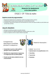 Respecter les équipements et les biens publics - Fiche de préparation - EMC : 3eme Harmos - Cycle 2 - PDF à imprimer