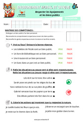 Respecter les équipements et les biens publics - Examen Evaluation - EMC : 3eme Harmos - Cycle 2 - PDF à imprimer