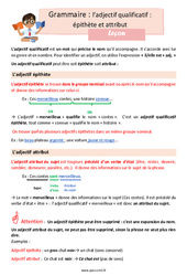 L’adjectif qualificatif - Fiches épithète et attribut - Cours, Leçon : 7ème Harmos - Cycle 3 - PDF à imprimer