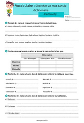Exercice Chercher un mot dans le dictionnaire - Exercices avec les corrigés : 7ème Harmos - Cycle 3 - PDF à imprimer