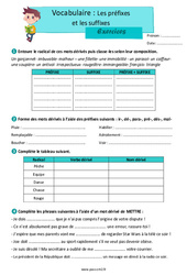 Exercice Les préfixes et les suffixes - Exercices avec les corrigés : 7ème Harmos - Cycle 3 - PDF à imprimer