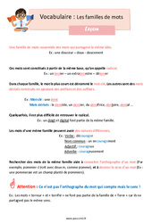Les familles de mots - Cours, Leçon : 7ème Harmos - Cycle 3 - PDF à imprimer