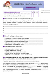Les familles de mots - Évaluation avec la correction : 7ème Harmos - Cycle 3 - PDF à imprimer