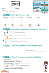 Sports - Vocabulaire - Exercices - Apprends l’anglais avec Kelly and James : 2ème Harmos, 3eme, 4ème, 5ème, 6ème, 7ème Harmos - PDF à imprimer