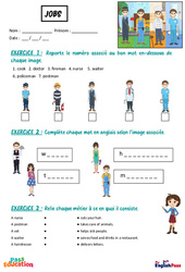 Exercice Jobs - Exercices - Apprends l’anglais avec Kelly and James - À essayer gratuitement : 2ème Harmos, 3eme, 4ème, 5ème, 6ème, 7ème Harmos - PDF gratuit à imprimer