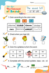 Le son [cl] cl kl chl - Phonologie anglaise - Carousel of Sounds - Vidéo interactive + Fiche : 2ème Harmos, 3eme, 4ème, 5ème, 6ème, 7ème Harmos - PDF à imprimer