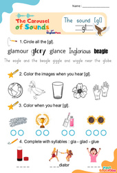 Le son [gl] gl - Phonologie anglaise - Carousel of Sounds - Vidéo interactive + Fiche : 2ème Harmos, 3eme, 4ème, 5ème, 6ème, 7ème Harmos - PDF à imprimer