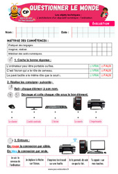 L’ordinateur - Architecture d’un dispositif numérique - Examen Evaluation - Apis & ses amis : 3eme Harmos - PDF à imprimer