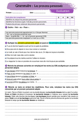 Evaluation Les pronoms personnels - Examen Evaluation avec la correction : 9eme Harmos - PDF à imprimer