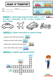 Exercice Means of transport - Exercices - Apprends l’anglais avec Kelly and James : 3eme, 4ème, 5ème, 6ème, 7ème Harmos - PDF à imprimer