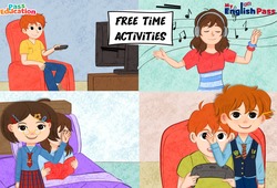 Vidéo interactive Free time activities - Vidéo interactive - Apprends l’anglais avec Kelly and James : 3eme, 4ème, 5ème, 6ème, 7ème Harmos