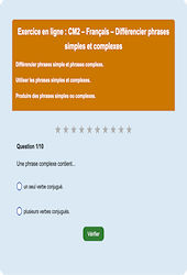 Différencier phrases simples et complexes - Fiches Exercice en ligne  - Fiches Français - Grammaire : 7ème Harmos