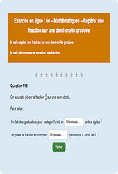 Repérer une fraction sur une demi - droite graduée - Fiches Exercice en ligne - Fiches Mathématiques - Nombres et calculs : 8ème Harmos