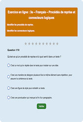 Procédés de reprise et connecteurs logiques - Fiches Exercice en ligne  - Fiches Français - Grammaire : 11ème Harmos