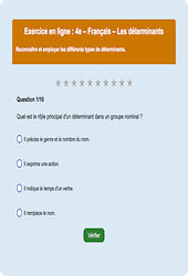 Cours et exercice : Les déterminants - Fiches  - Exercice en ligne : 10ème Harmos
