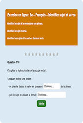 Identifier sujet et verbe - Fiches Exercice en ligne  - Fiches Français - Grammaire : 8ème Harmos