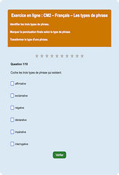 Les types de phrase - Fiches Exercice en ligne  - Fiches Français - Grammaire : 7ème Harmos