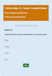 Le subjonctif présent - Fiches Exercice en ligne  - Fiches Français - Conjugaison : 11ème Harmos