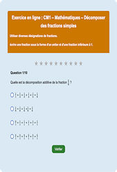 Leçon, exercice et évaluation :<br/> Décomposer des fractions simples - Fiches  - Exercice en ligne : 6ème Harmos