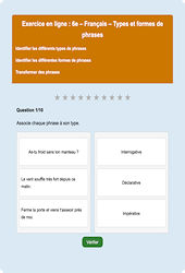Cours et exercice : Types et formes de phrases - Fiches  - Exercice en ligne : 8ème Harmos