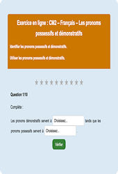 Les pronoms possessifs et démonstratifs - Fiches Exercice en ligne  - Fiches Français - Grammaire : 7ème Harmos