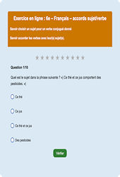 Cours et exercice : Accords sujet verbe - Fiches  - Exercice en ligne (1) : 8ème Harmos