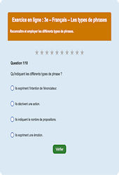 Les types de phrases - Fiches Exercice en ligne  - Fiches Français - Grammaire : 11ème Harmos