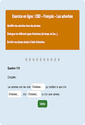 Leçon, exercice et évaluation :<br/> Les adverbes - Fiches  - Exercice en ligne : 7ème Harmos