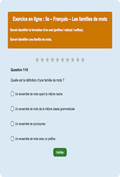 Cours et exercice : Les familles de mots - Fiches  - Exercice en ligne : 9eme Harmos