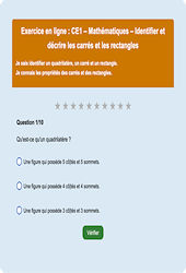Identifier et décrire les carrés,les rectangles - Fiches Exercice en ligne  - Fiches Mathématiques - Géométrie : 4ème Harmos