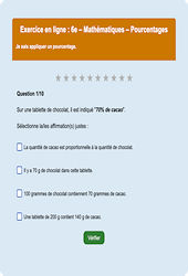 Cours et exercice : Pourcentages - Fiches  - Exercice en ligne : 8ème Harmos