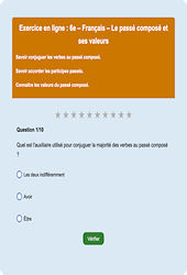 Le passé composé - Fiches Exercice en ligne  - Fiches Français - Conjugaison : 8ème Harmos