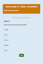 Les prépositions - Fiches Exercice en ligne  - Fiches Français - Grammaire : 9eme Harmos